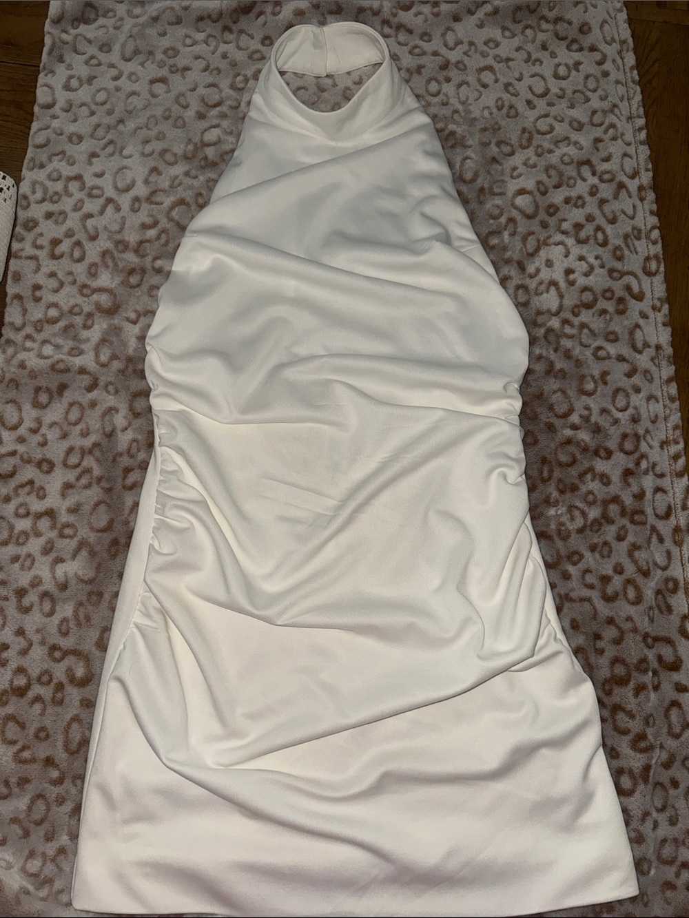 White Ruched Halter Mini Dress - Picture 2 of 6